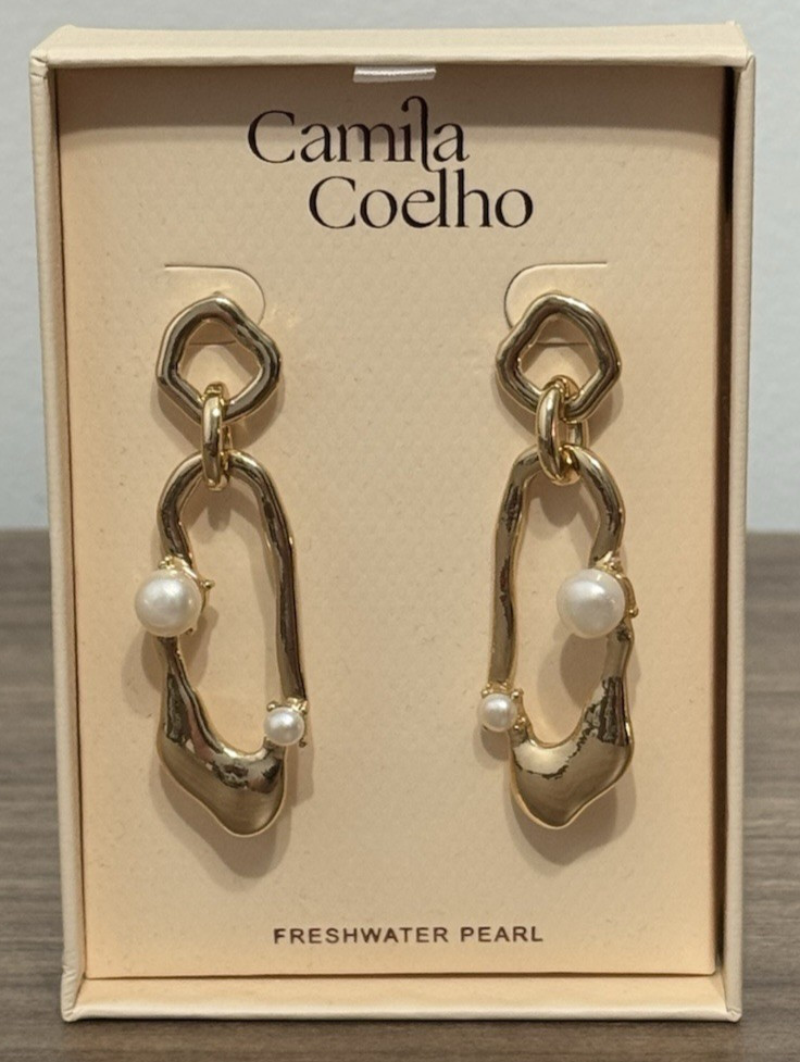 Camila Coelho Gold Plated Freshwater Pearl Statement Earrings – Brand New