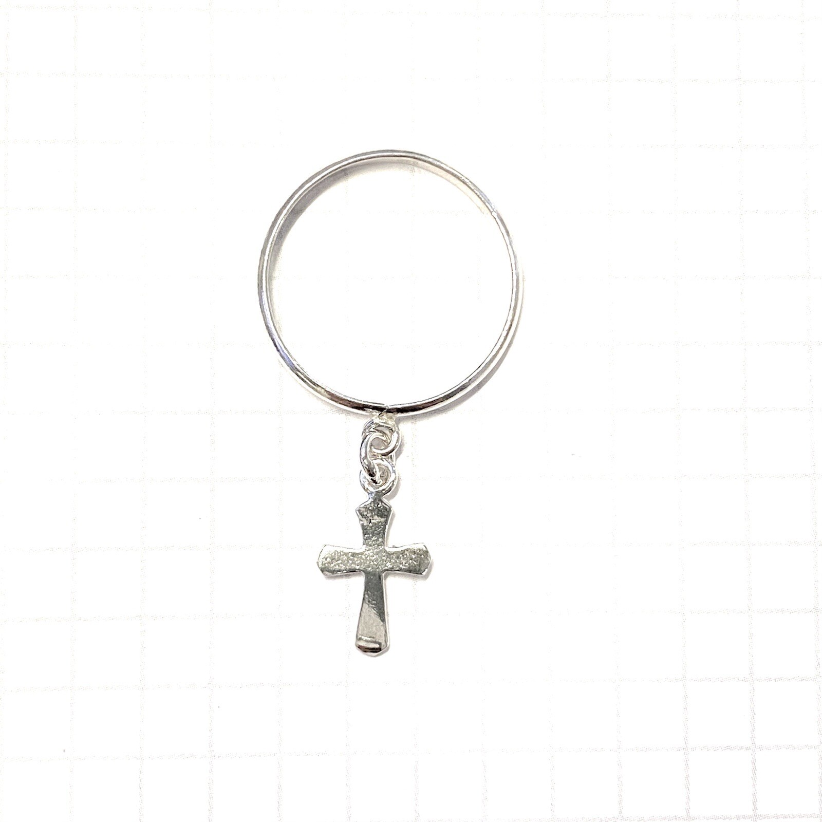 (SIZE 5,6,7,8,9) DANGLING CROSS CHARM RING Two-Sided Design 925 STERLING SILVER
