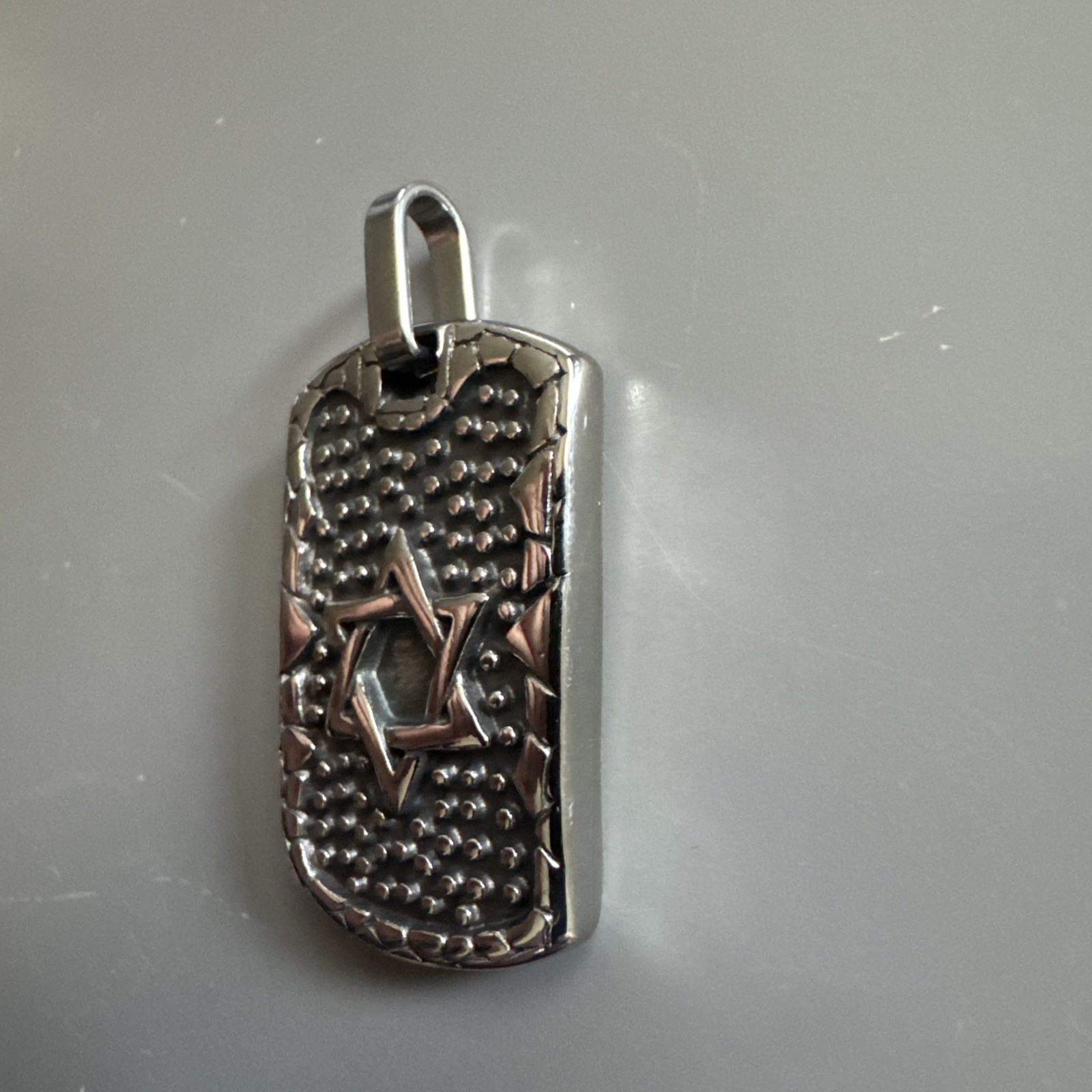Stainless Steel Star of David Texture Dog Tag Pendant Jewish Chain Necklace Gift