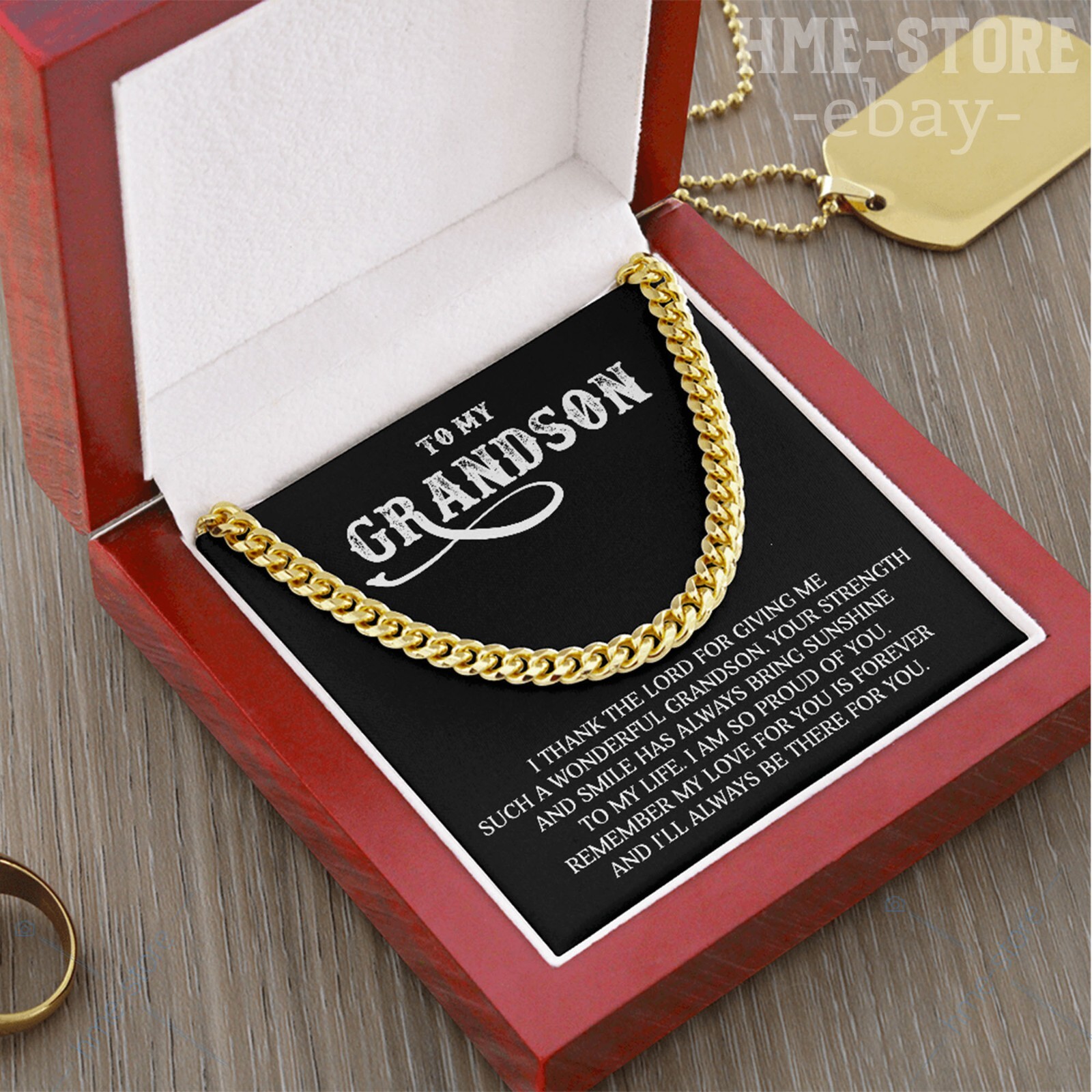 To My Grandson Cuban Link Chain Necklace Birthday Graduation Gifts for Grandson