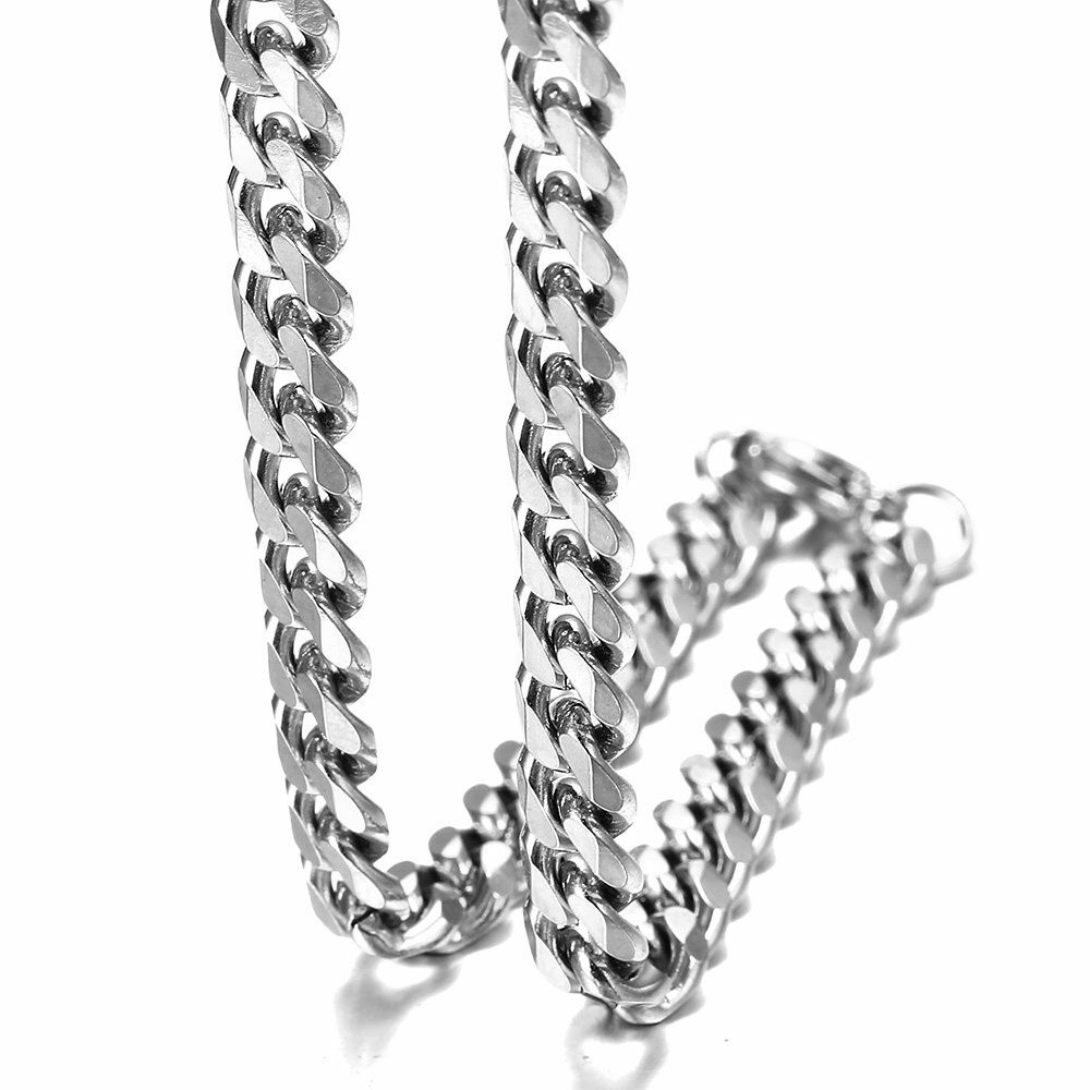 Stainless Steel Cuban Link Chain Necklace Men Chunky Curb Silver Tone Jewelry US