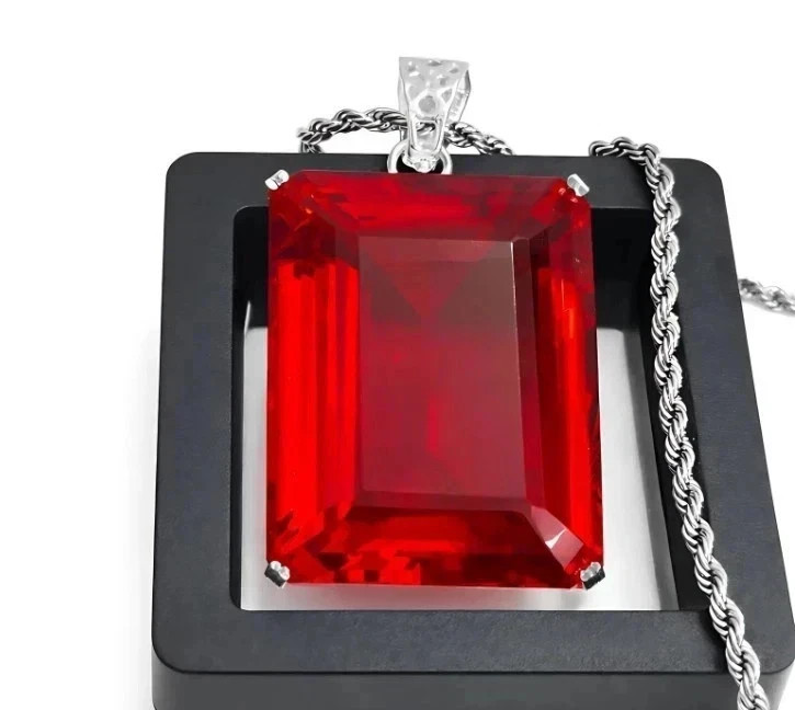 Natural 60.20 Ct Emerald Cut Red Topaz Pendant sterling Silver Jewelry