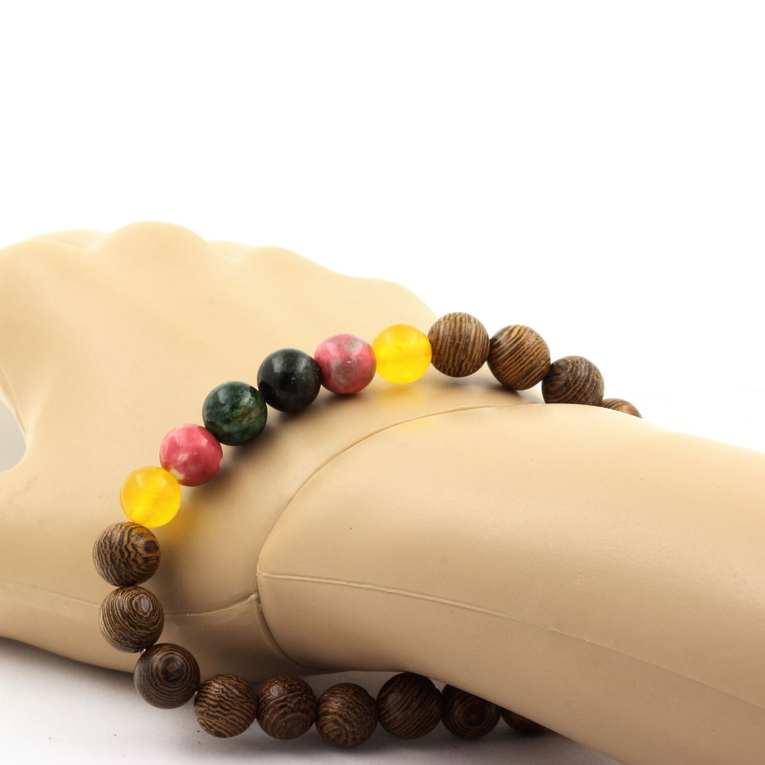 Zambia Emerald Bracelet + Yellow Agate + Green Red Jasper + Wood