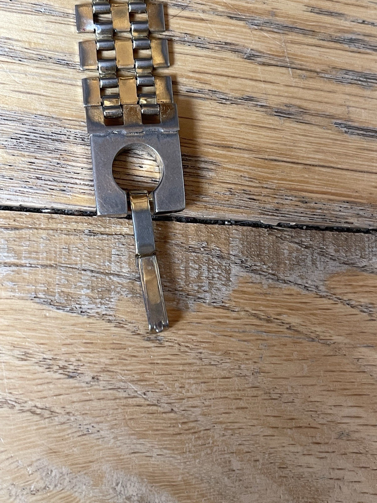 Vintage Two Tone Link Bracelet 7” Heavy 30g Industrial Modernist Clasp