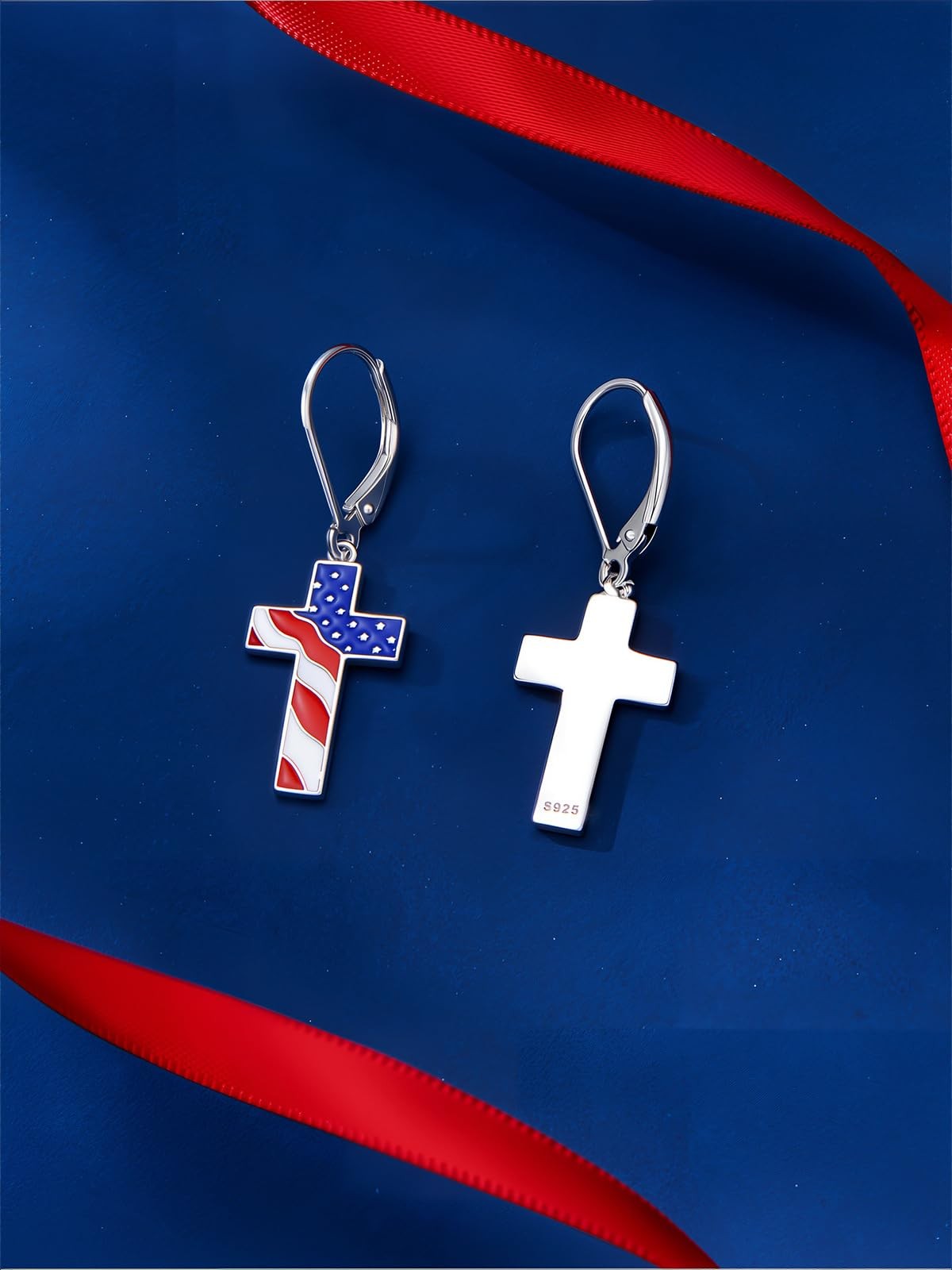American Flag Earrings 925 Sterling Silver 4th of July Stud Earrings Red Whit…