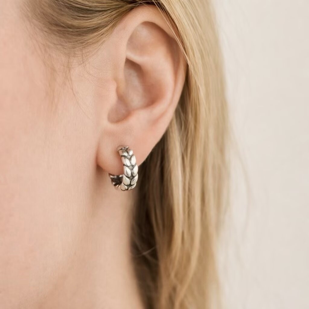 925 Sterling Silver Chunky Hoop Earrings,Textured Huggie Earrings for women 146