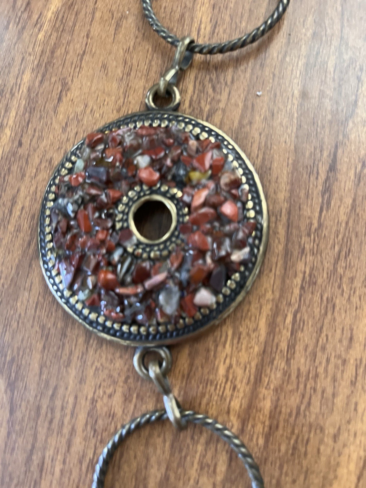Boho brass crushed stone medallion hip belt one size