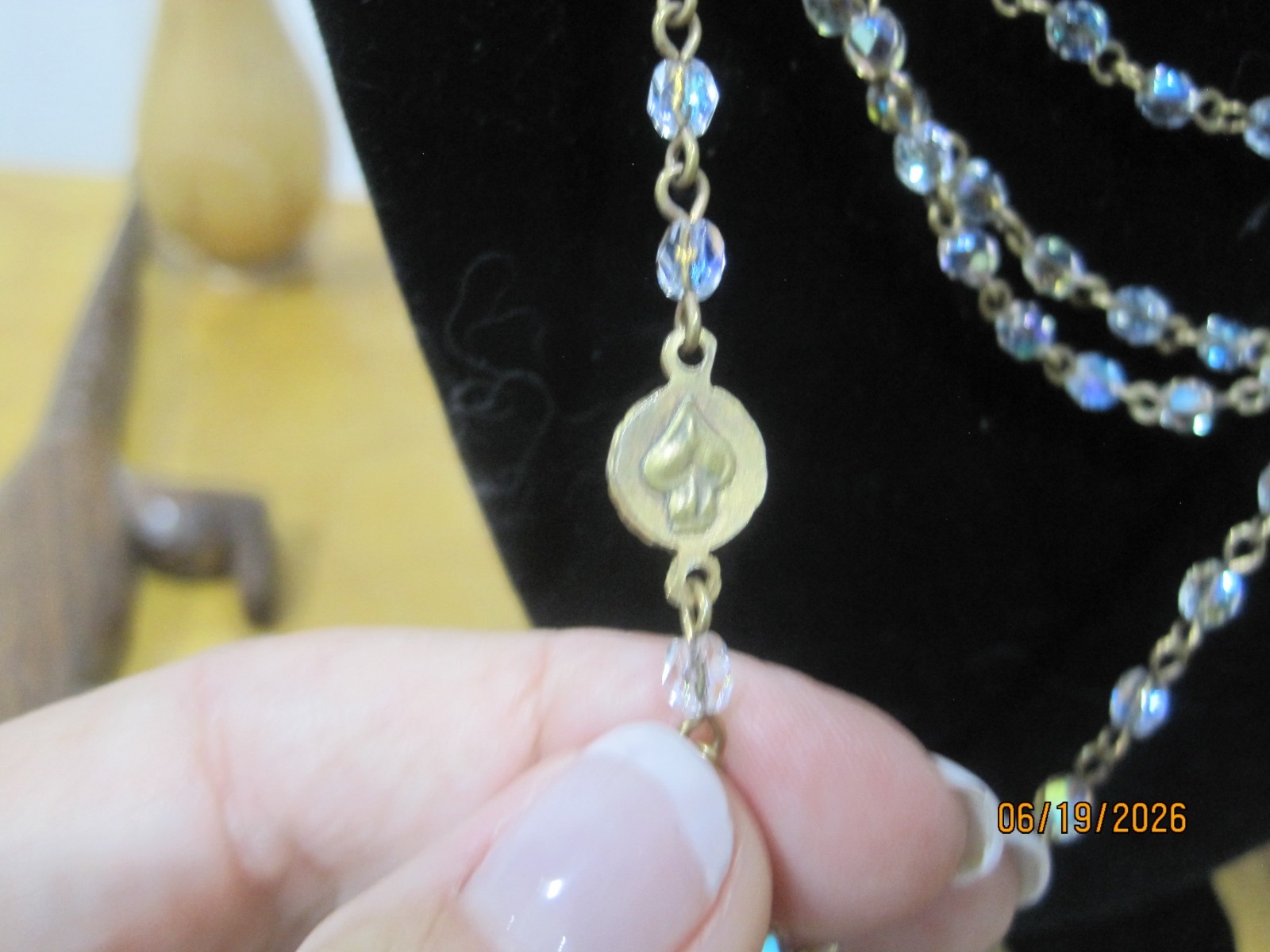VSA Virgin Saints & Angels San Benito Crystal Necklace Gold Tone Saint Benedict