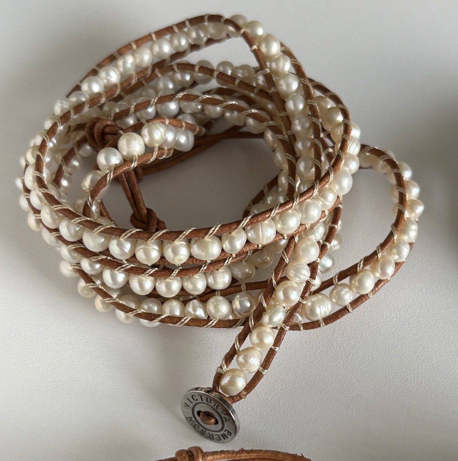 VICTORIA EMERSON WRAP BRACELET Lot Pearl Stones Crystal Shell Mixed Materials