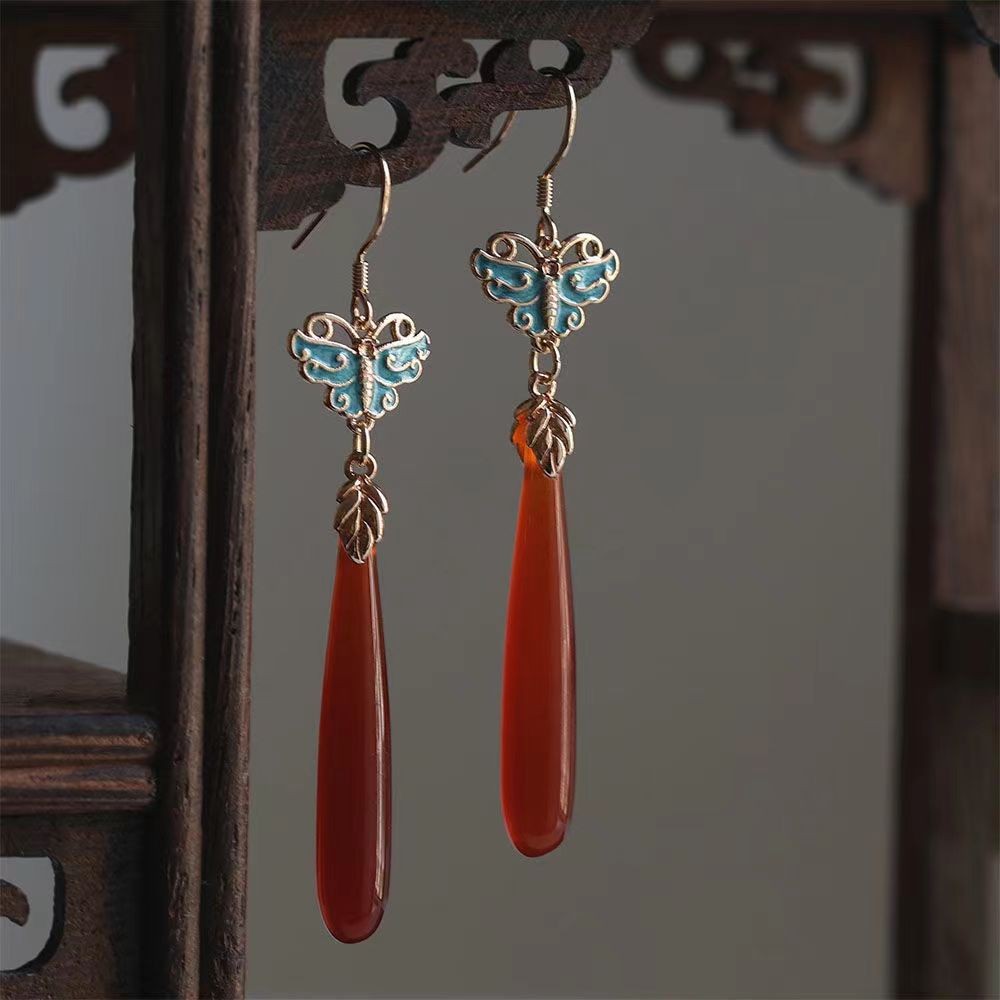 New Chinese Natural Butterfly Earrings Hanfu Accessory