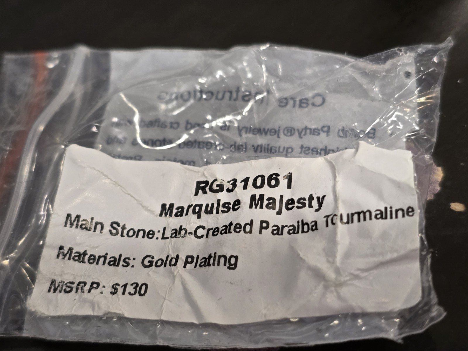 Bomb Party Sz 7 RG31061 Marquis Majesty Paraiba Tourmaline Gold Plating