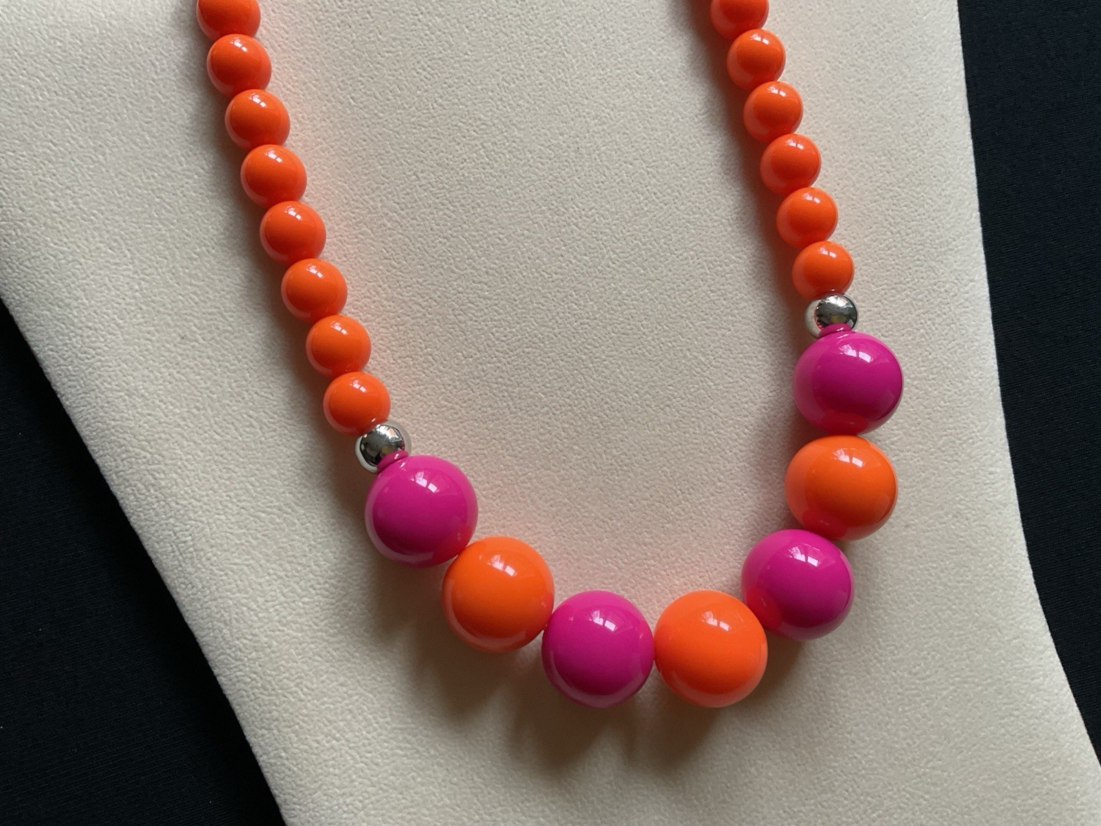 Chunky Orange And Pink Beads Adjustable Necklace