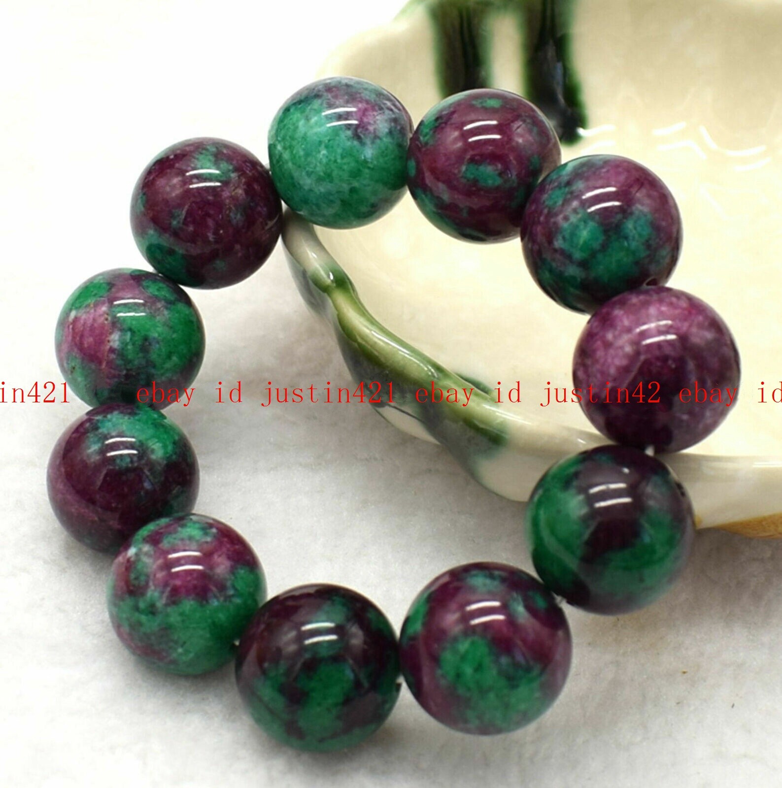 100% Natural Top 20mm Red Gems in Zoisite Round Gems Bead Bracelet 7-10″