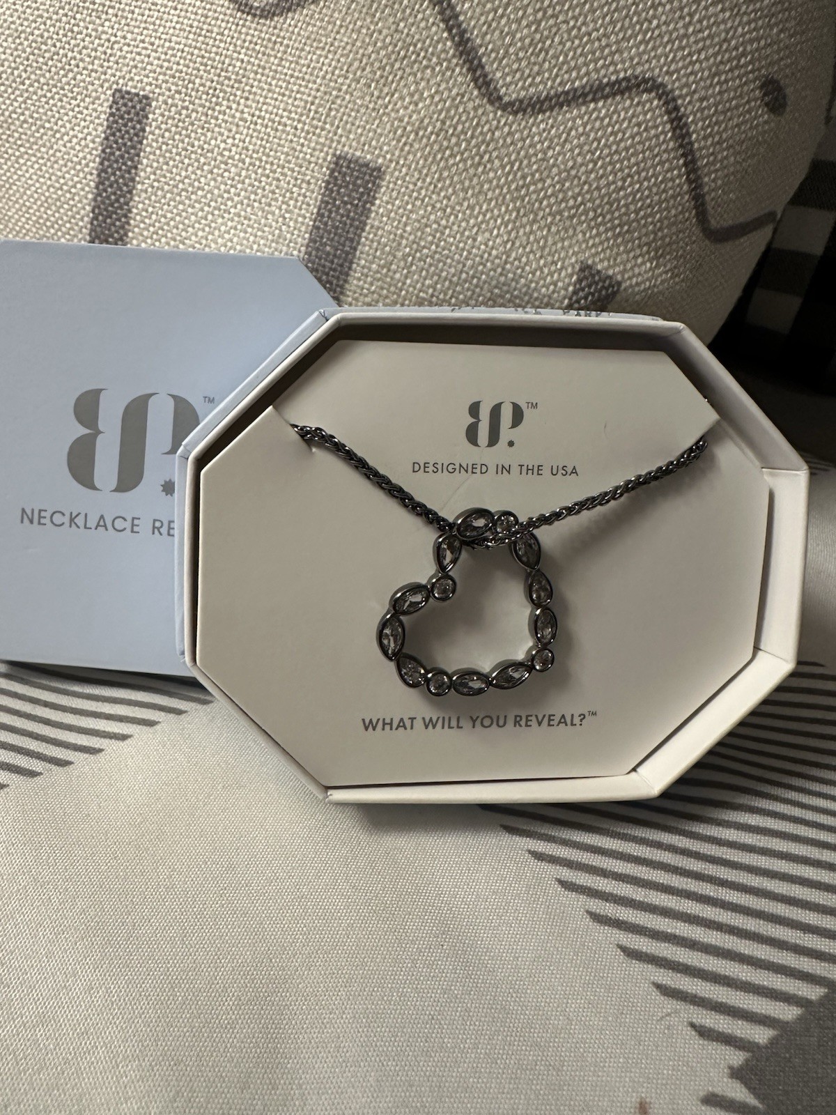 Bomb Party Heart Necklace NK37736 “Say She’s Mine” Diamond CZ Hematite Plating