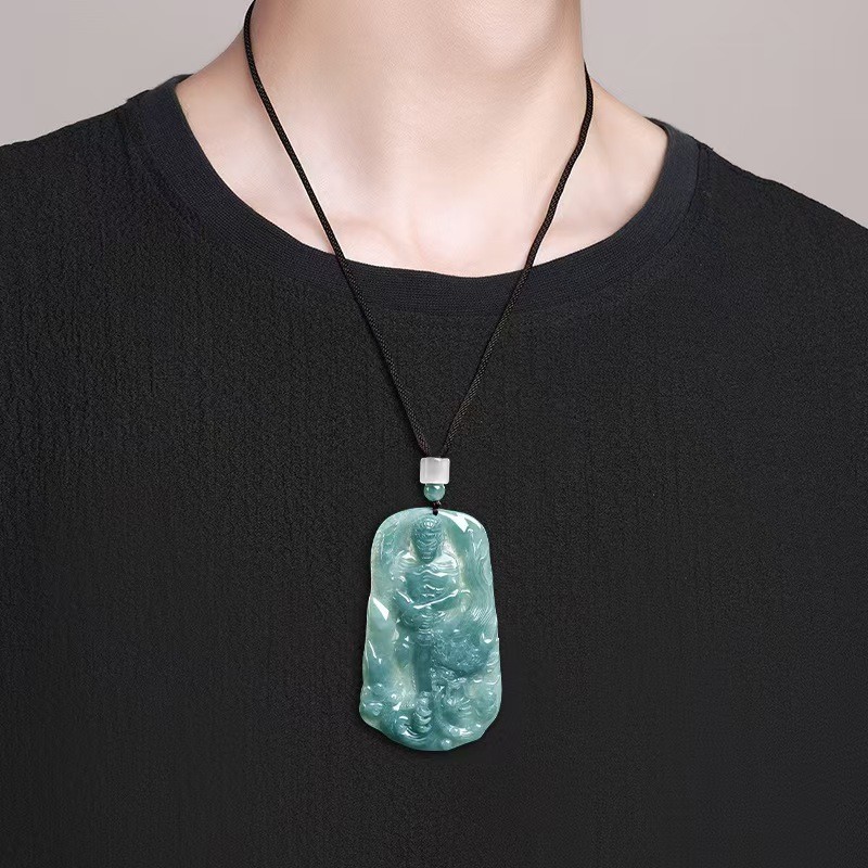 Real Grade A 100% Natural Jade Jadeite Dragon Monkey Oblong Pendant Necklace