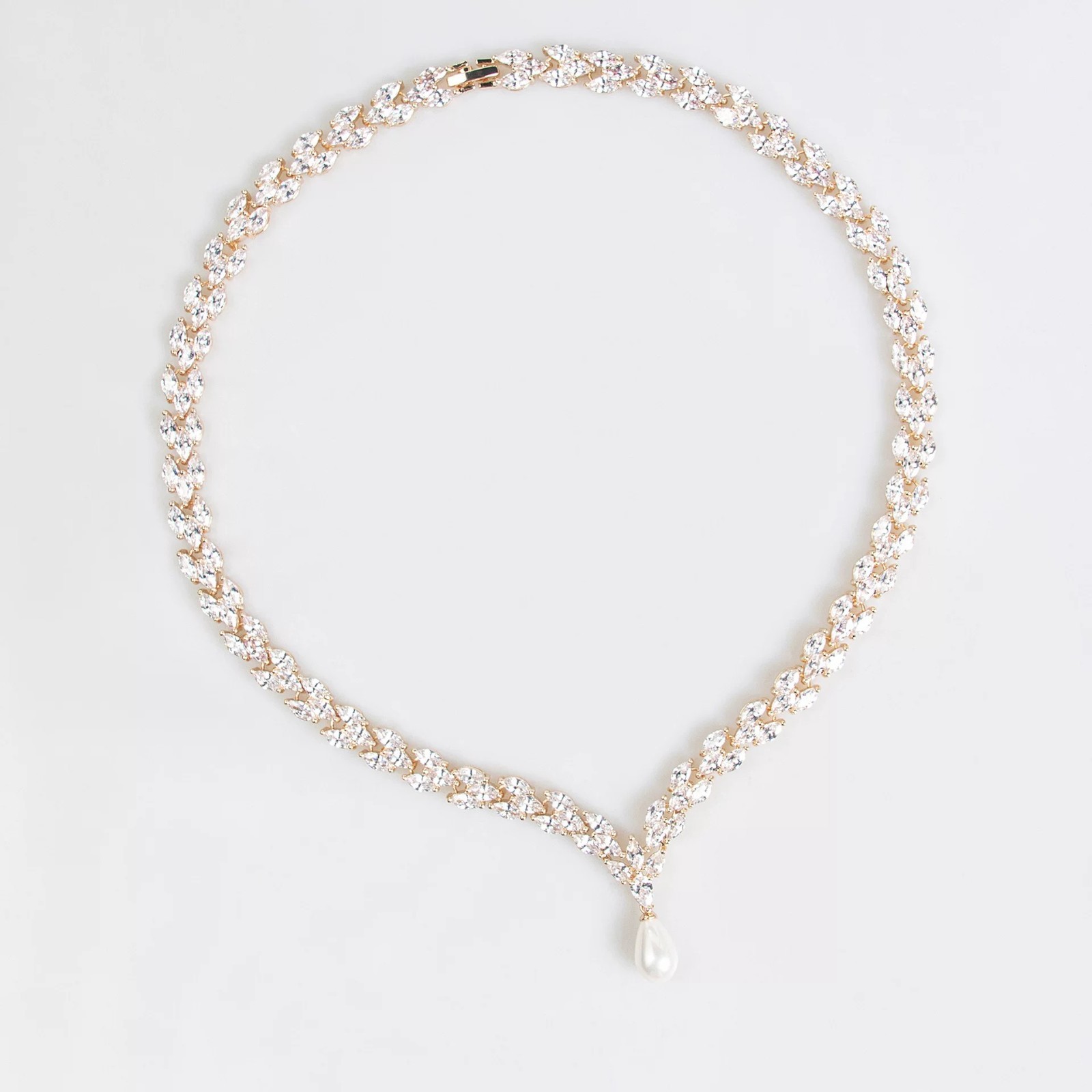 Pearl Bridal Necklace Earrings Set Crystal Wedding Jewelry Silver Elegant