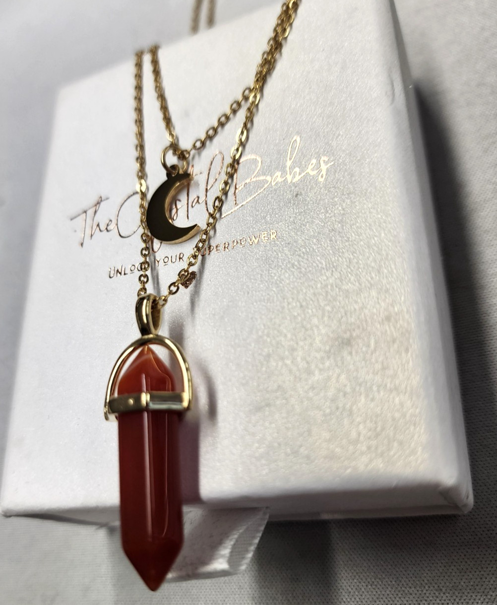 The Crystal Babes The Bad B*tch Carnelian Layered Necklace 15″,17″+2″