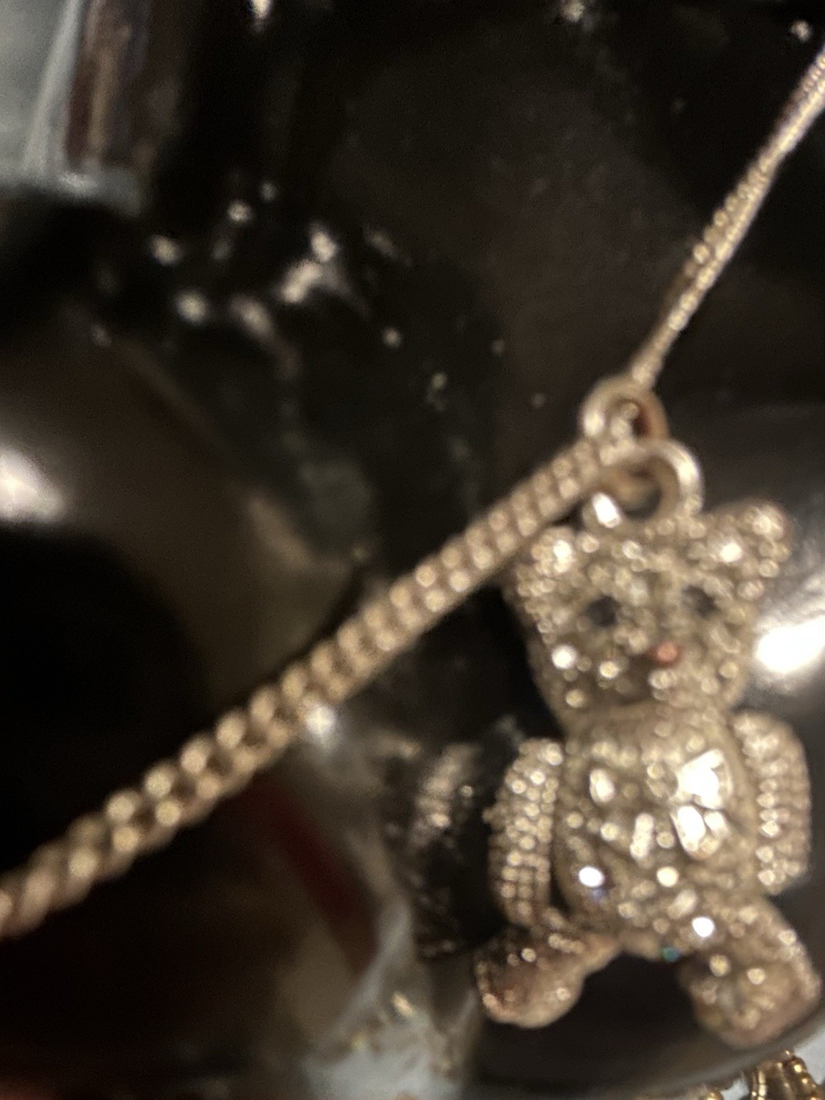 Silver Tone Crystal Teddy Bear Charm Pendant Necklace Cable Chain Adjustable