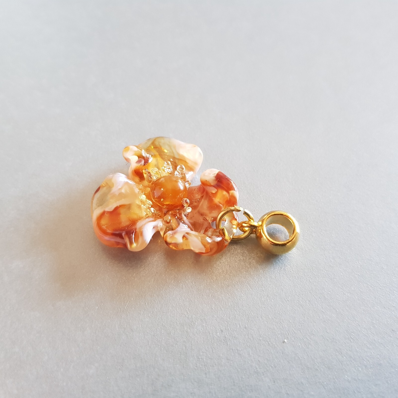 Flower Transparent Light Brown Beige Tea Colors Genuine Murano Glass Necklace