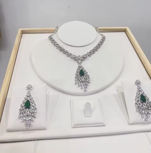 Premium Bridal wedding Jewelry Sets Necklace Engagement Party Earrings Silver