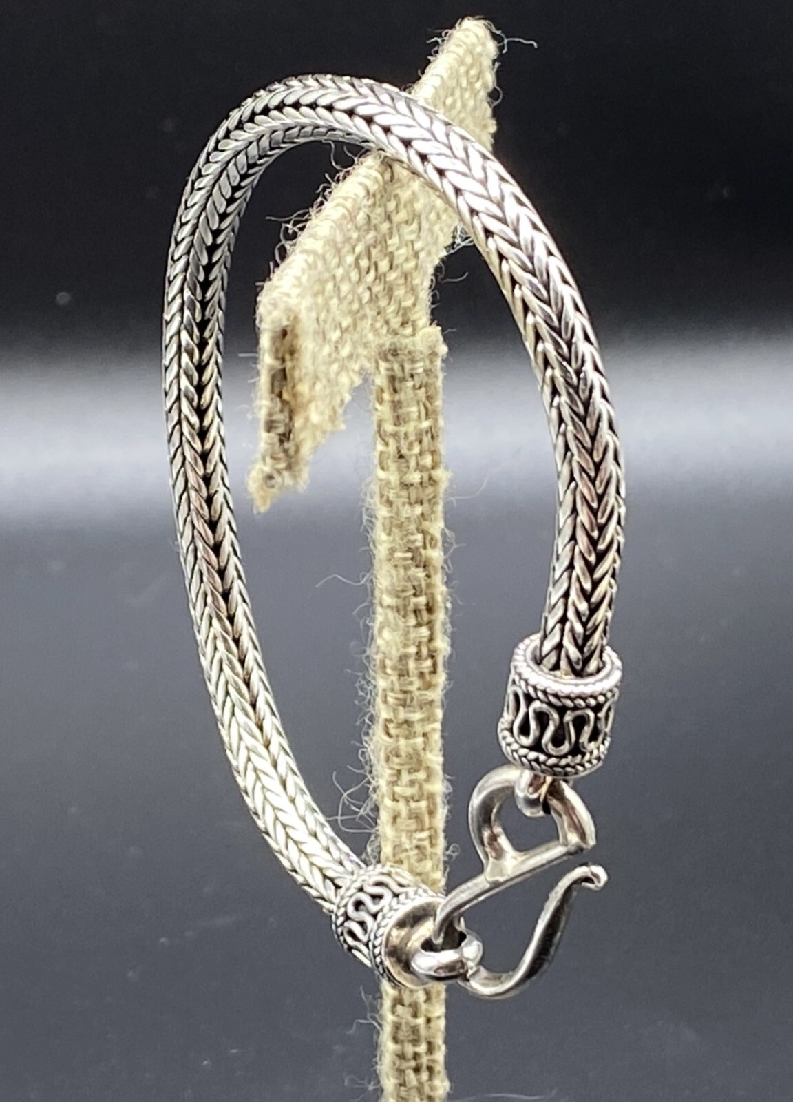 BA-Sterling Silver Bali Style Foxtail Spiga Wheat Hook Bracelet