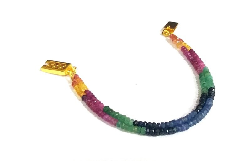 Dainty 2 Strand Multi Sapphire Faceted Rondelle Gemstone Beaded Bracelets 6-8”