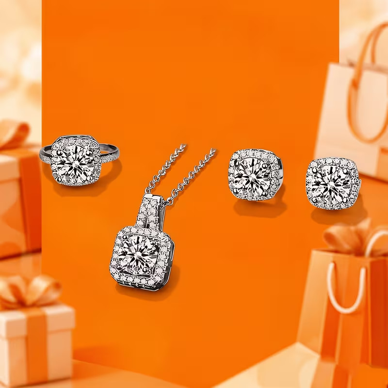 4PCS Cubic Zirconia Jewellery Set Necklace Earrings Ring Daily wear Wedding Gift