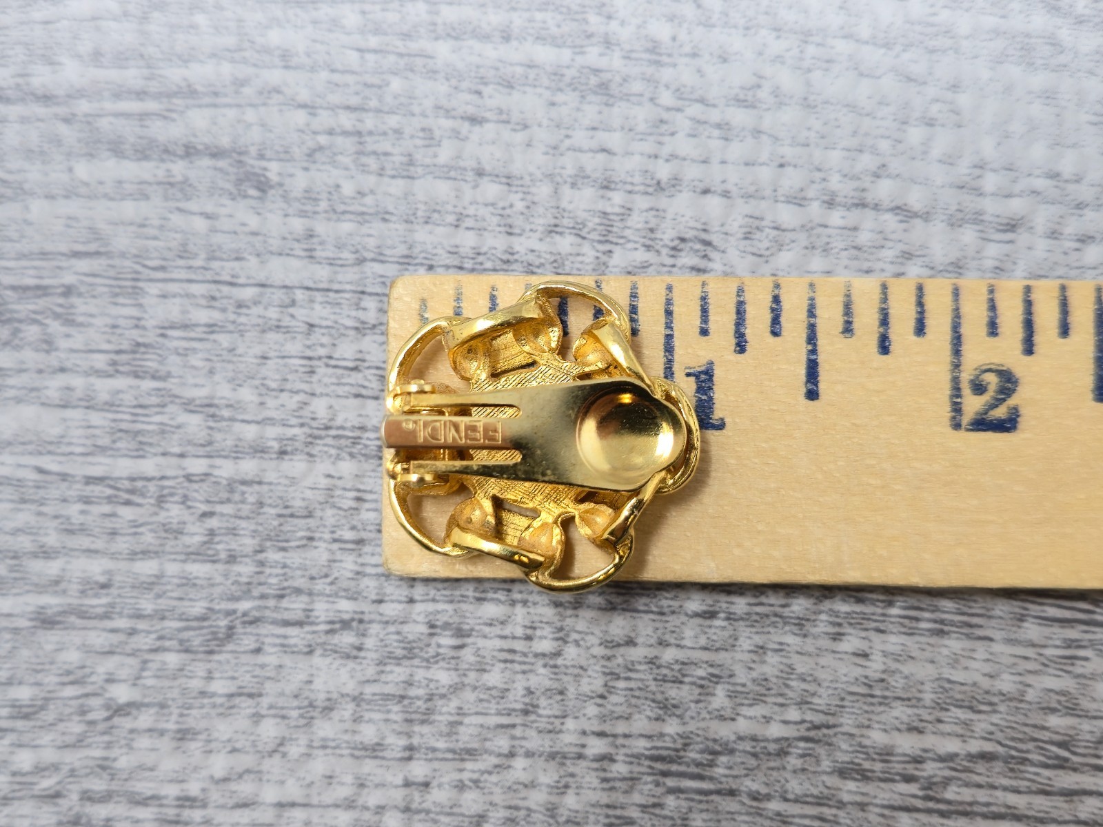 Vintage Fendi Coutre Clip On Earrings Gold Tone Spell Out