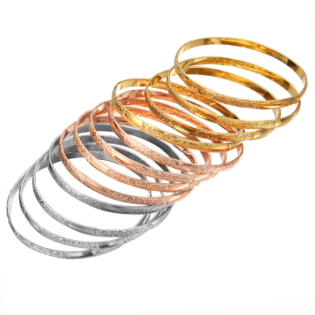 12pc/Set Women’s Tri-Color Gold Silver Rose Gold Stainless Steel Bangle Bracelet