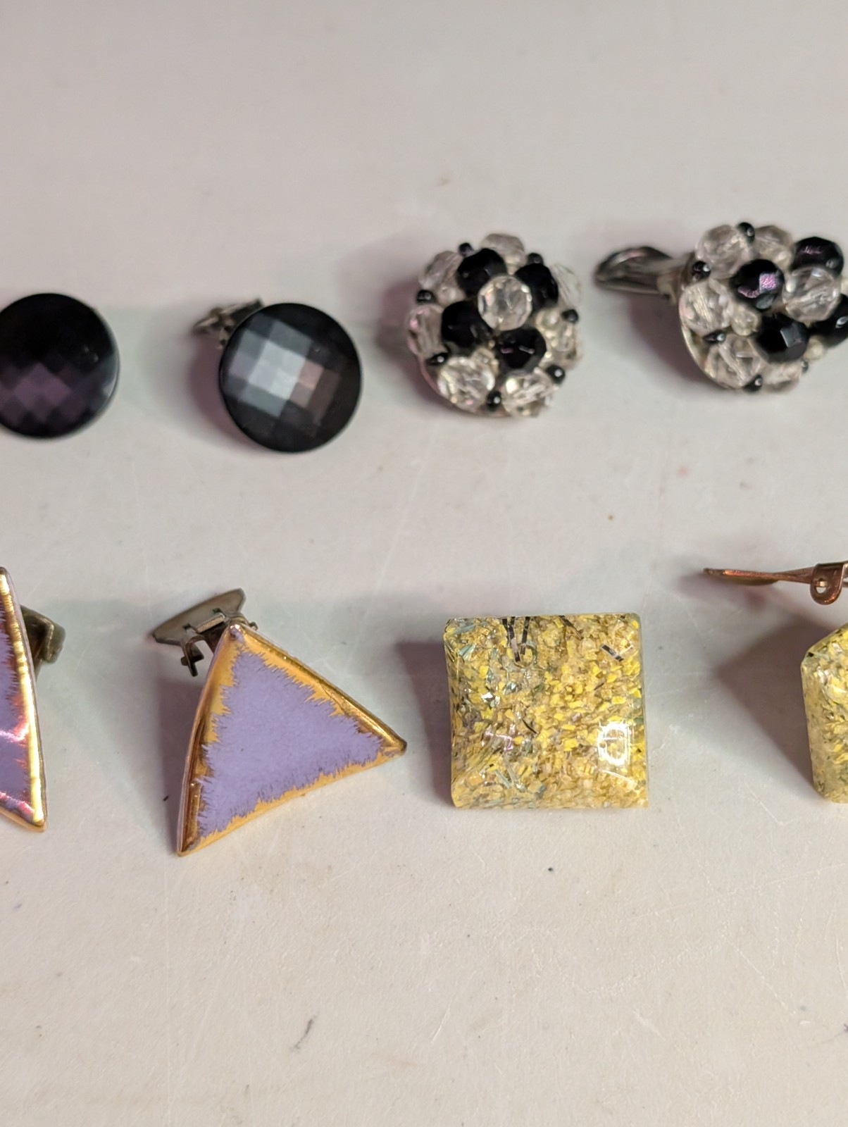 8 Pc Vintage Stud + Clip-On Multicolor Metal/Plastic Earrings