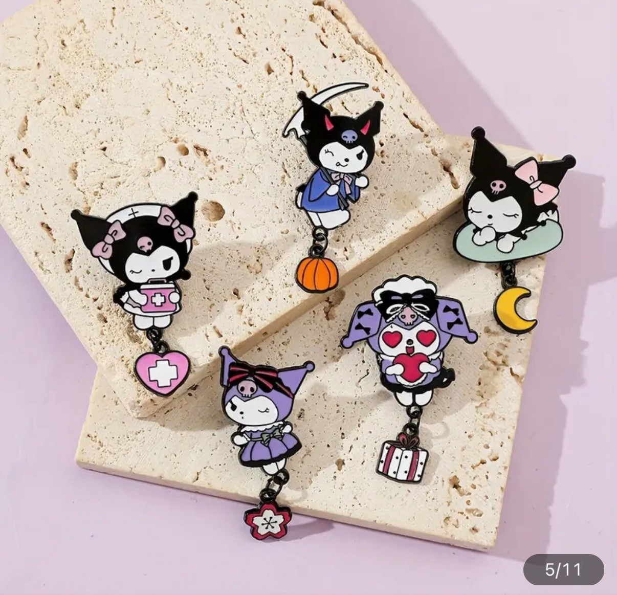 5pc Sanrio Pins Miniso Kuromi Dangle Kawaii Cute