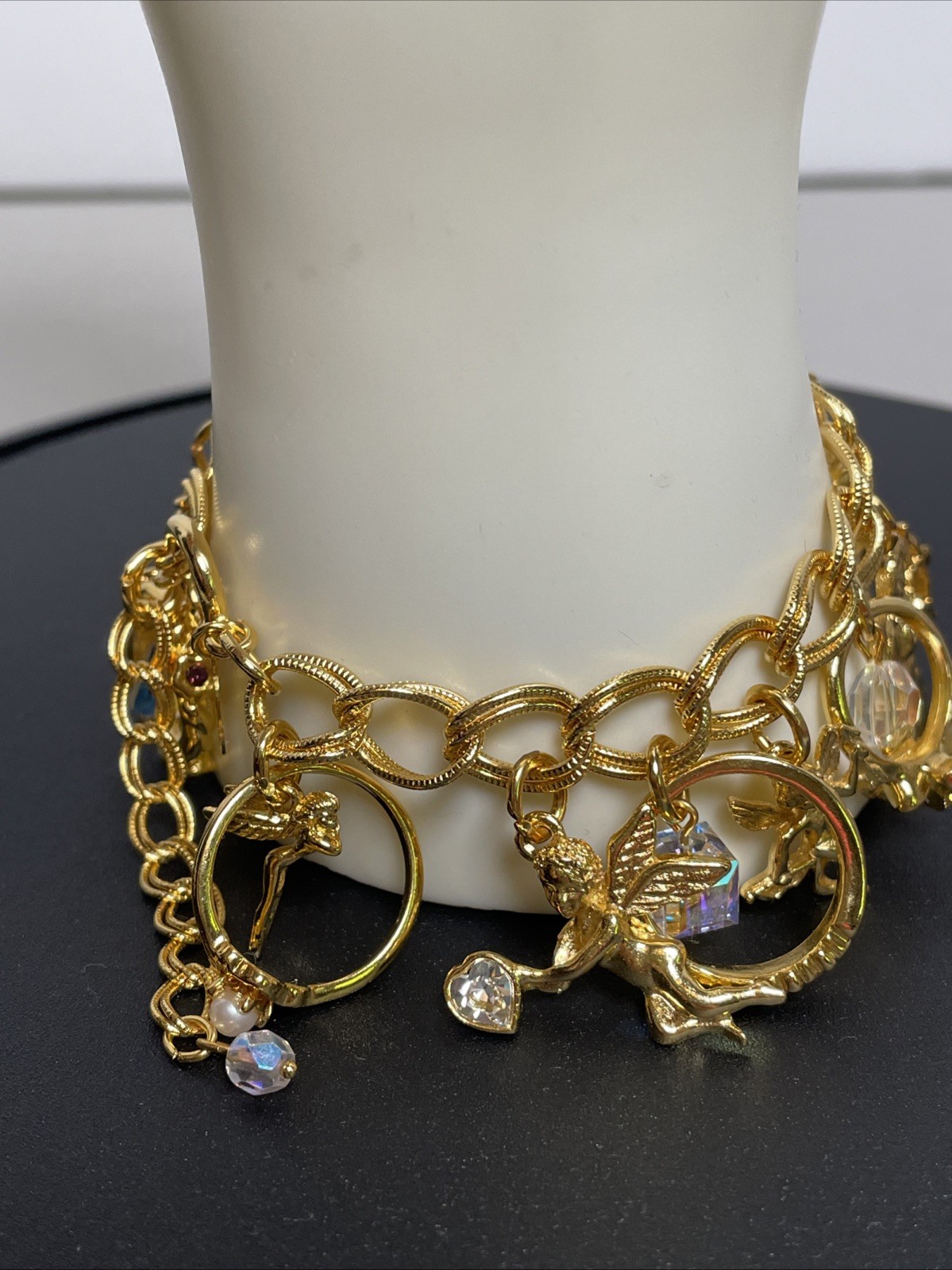 Vintage Kirks Folly Secret of the Seven Angels Rings Bracelet w/ Box AB Crystals