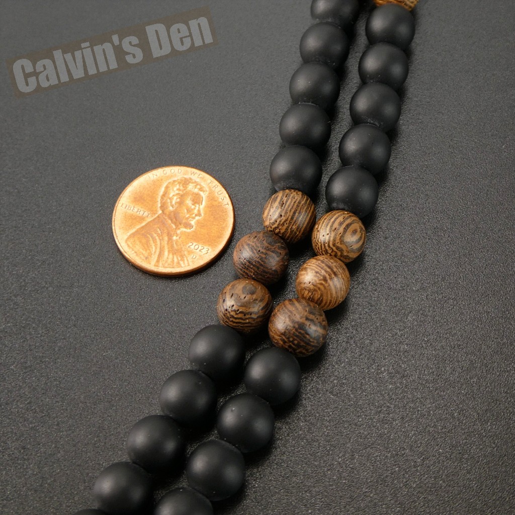 Matte Black Onyx Wenge Wood Bead Hematite Arrowhead Pendant 28” Long Necklace