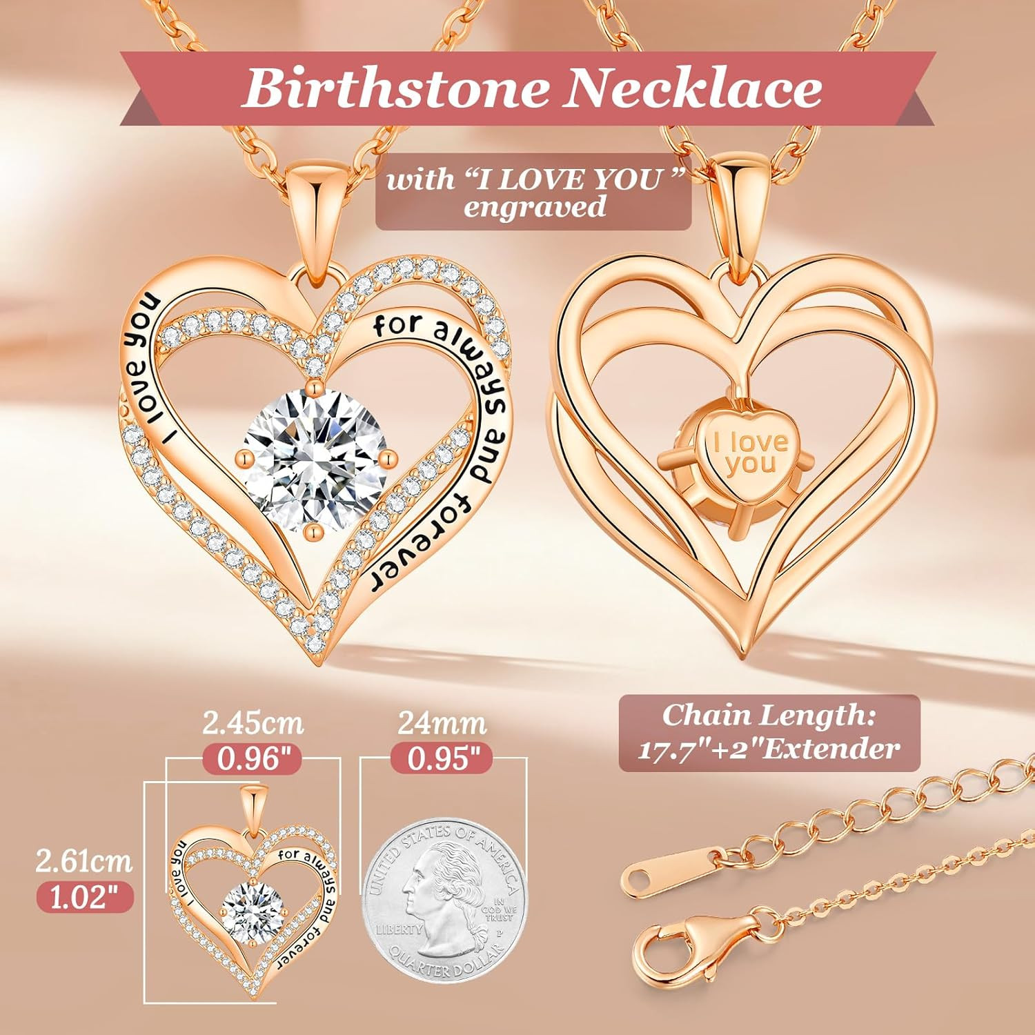 Forever Love Heart Necklaces for Women, Wedding Anniversary, Valentine’S，Birthda