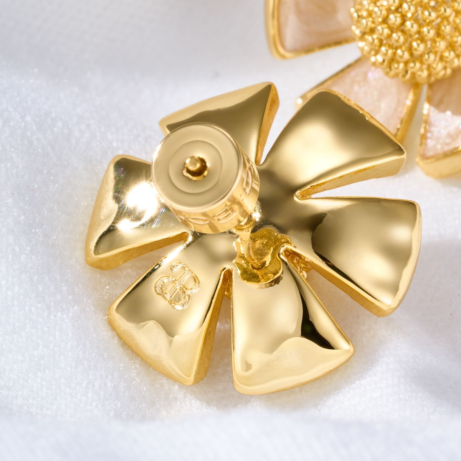 Alicia Bonnie White Enamel Flower Stud Earrings Gold Statement Floral Stud