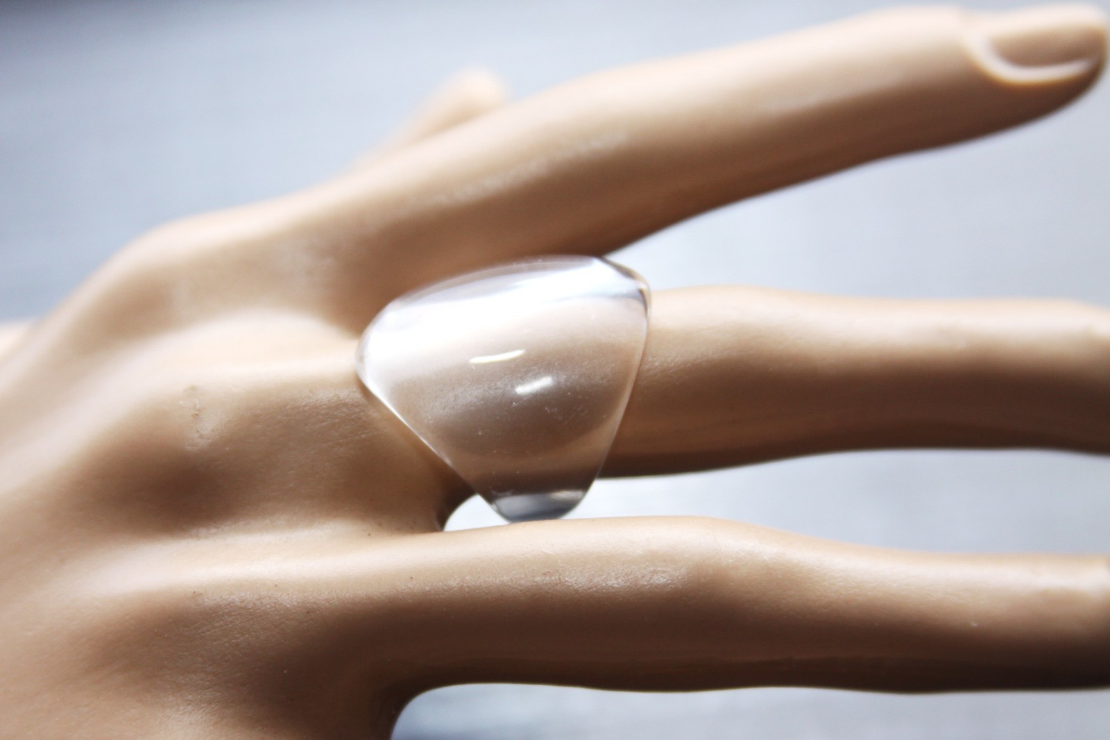 Clear cocktail lucite resin plastic ring.