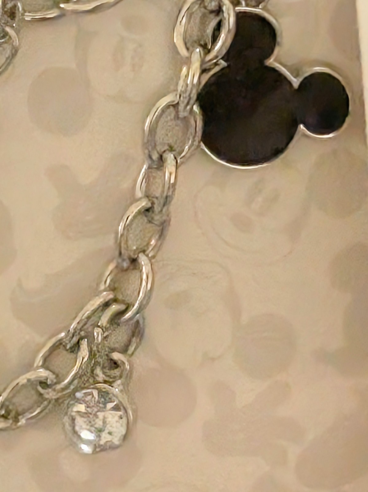Disney Mickey Mouse & Minnie Charm Bracelet Silver Tone Heart Rhinestone NIP