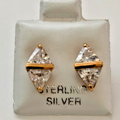 3.0ct Rhombus Cubic Zirconia Stud Earrings in Sterling Silver with Accent Bars