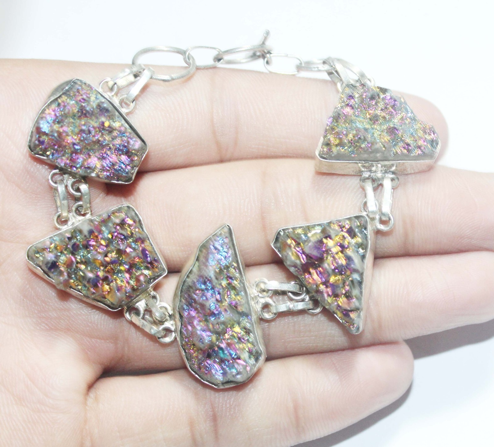 Titanium Druzy Fancy Shape Gemstone Handmade Bracelet Jewelry Size 8 Inches