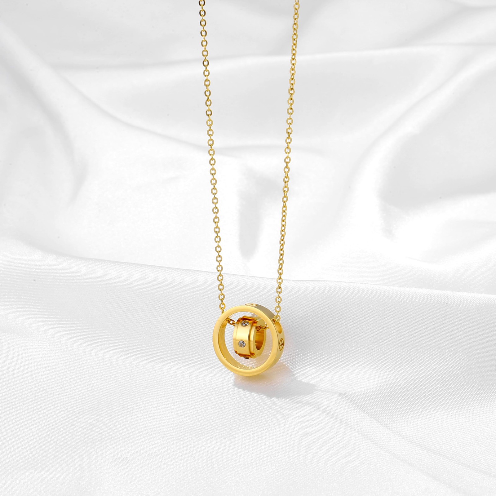 Women’s Stainless Steel Necklace -18K Gold Women’s Necklace, Gold Interlockin…