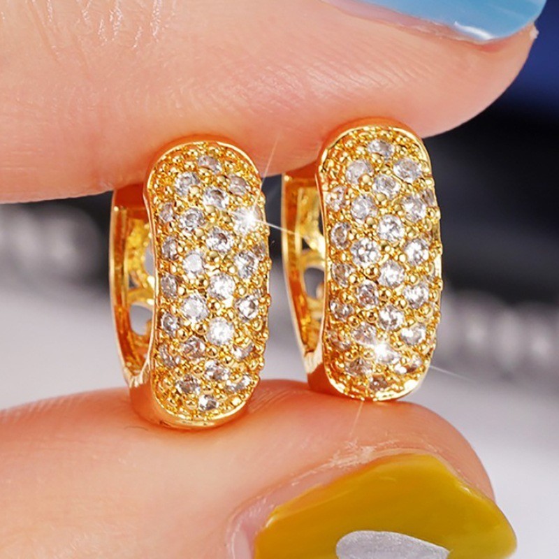 Fashion Women 18k Gold Plated Iced Cz Sparkling Huggie Earring Stud Drop Dangle