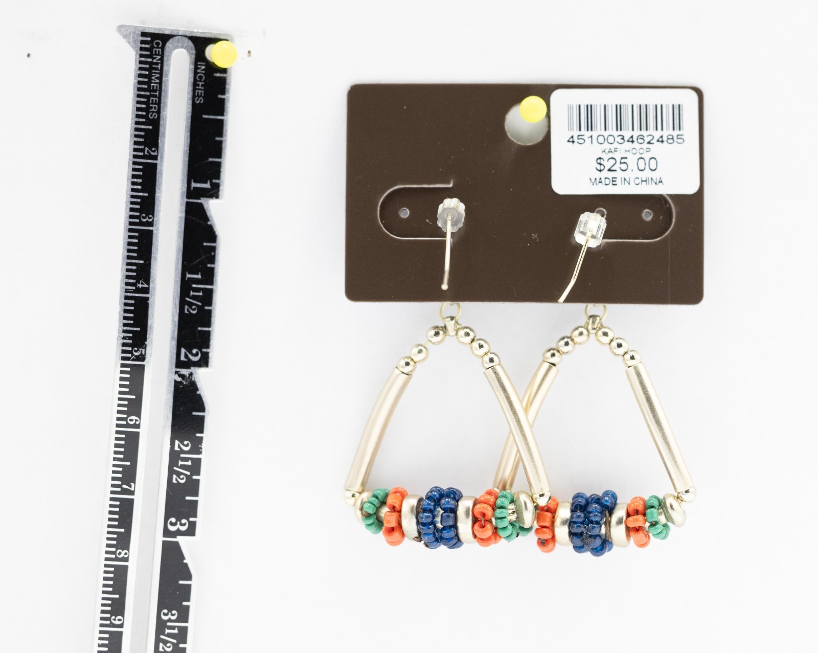 Chico’s multi-color beaded Kafi Hoop Earrings Gold-tone Blue/Red/Green New