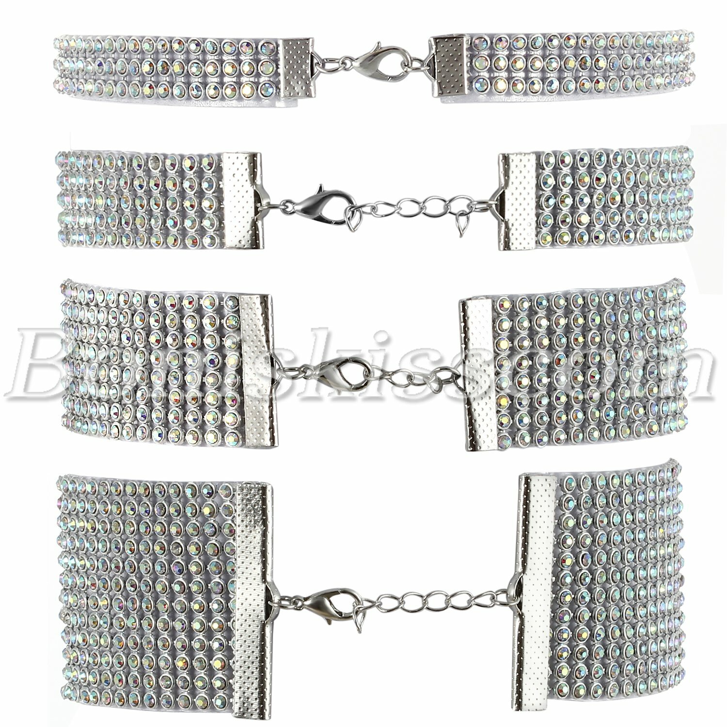 4pcs Womens Shiny Bling Full Rhinestone Choker Collar Necklace Set Wedding Party