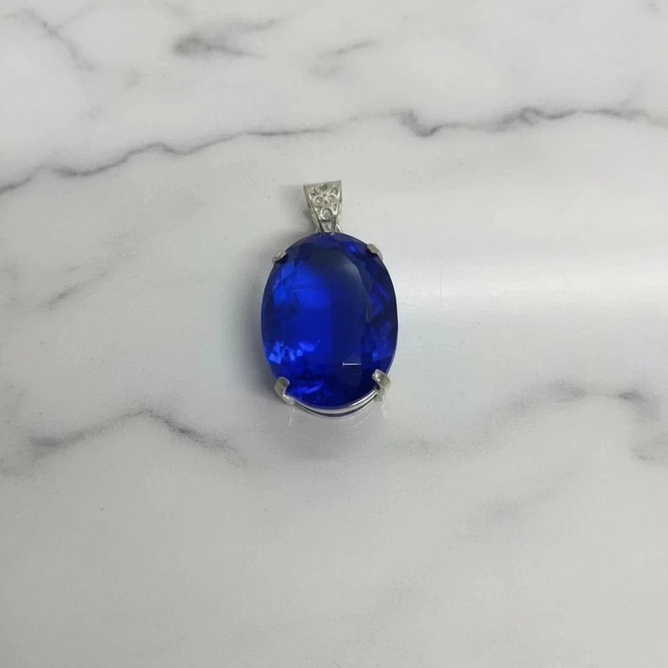 Certified 25 Ct Natural Blue Sapphire Oval Cut 925 Silver Pendant Loose Gemstone
