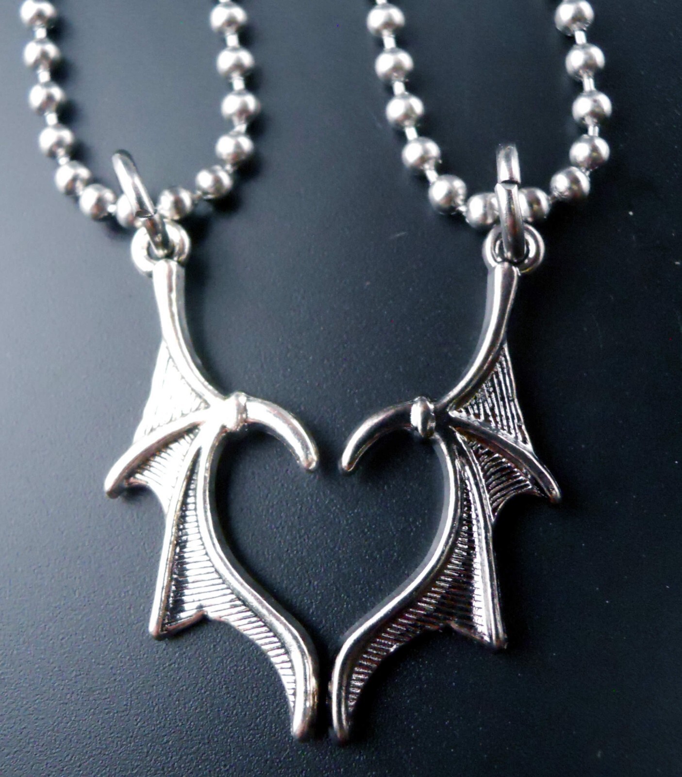 Couple Necklaces Stainless Chains New Goth Pendants Gothic Bat Wings Heart
