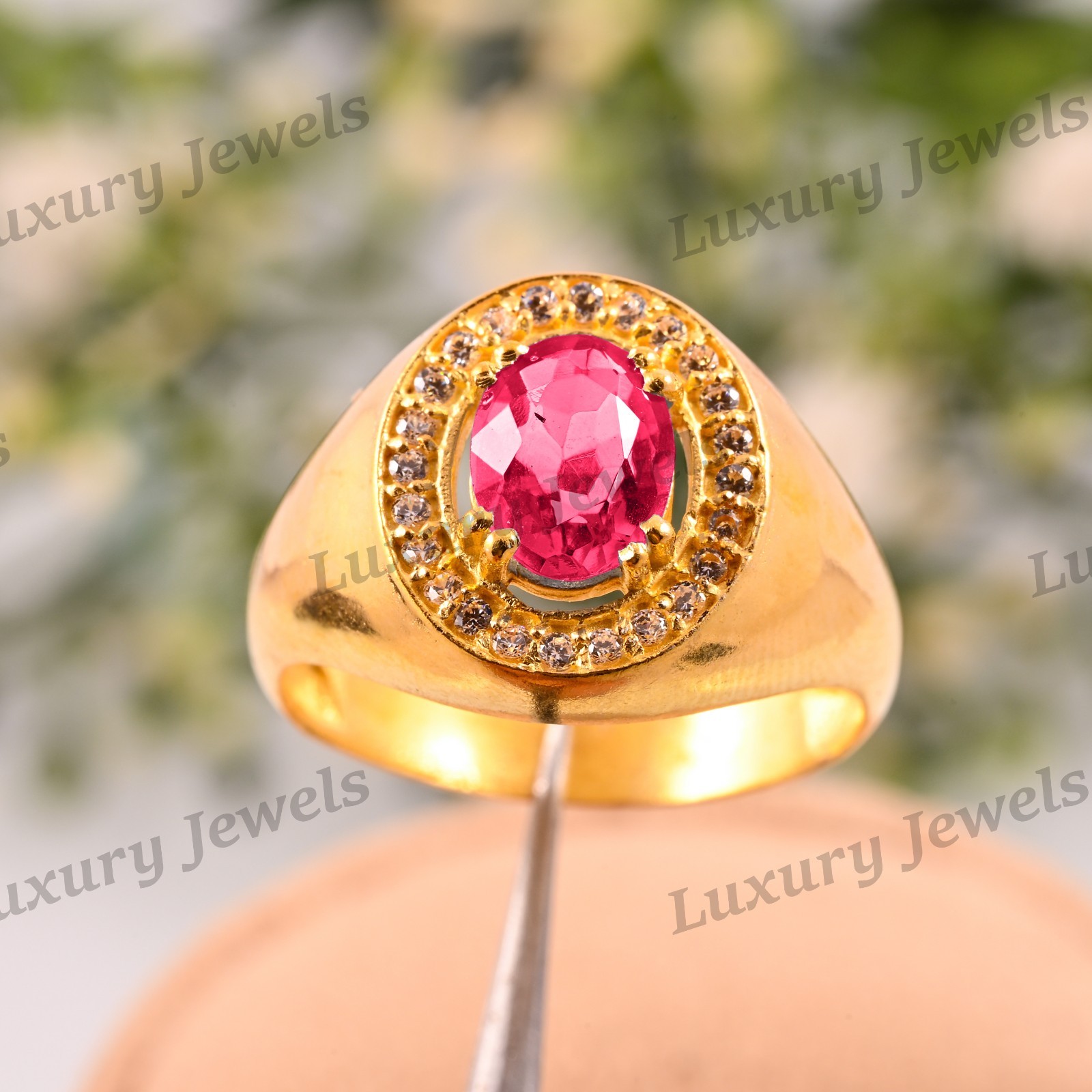 Natural Pink Tourmaline Men’s Ring 925 Sterling Silver Handmade Gift