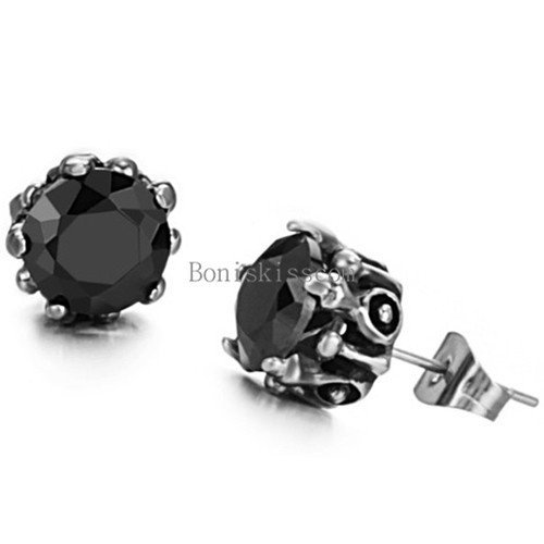 2Pcs Stainless Steel Claw Round Cut Cubic Zirconia Stud Earrings Men’s Women’s