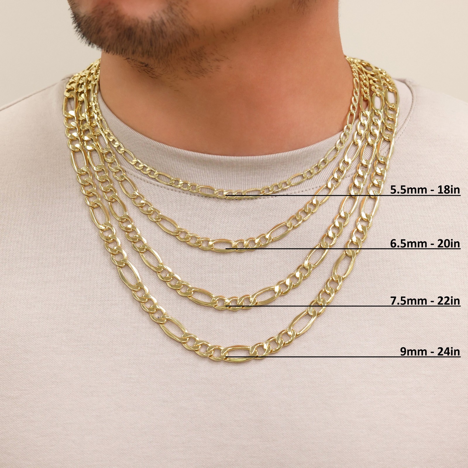 14K Yellow Gold 2mm-7.5mm Figaro Link Chain Necklace Bracelet Men Women 7″- 30″