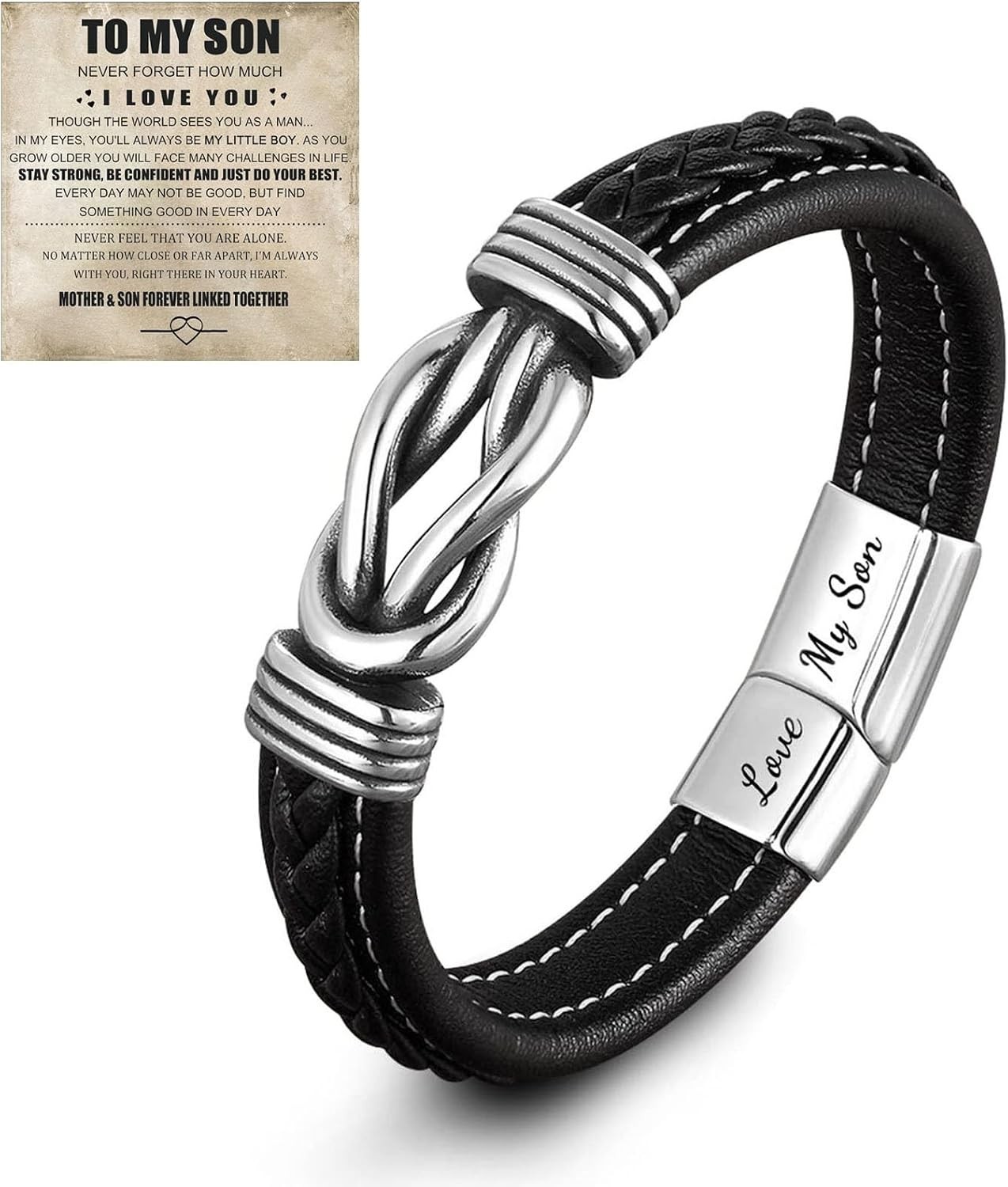 8.5-Inch Leather Infinity Knot Bracelet – Forever Linked Jewelry Gift for Son