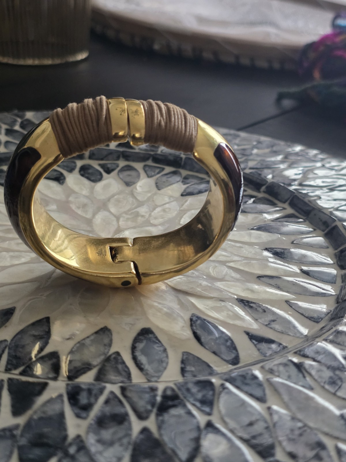 Arlette Luxury 18K Gold Plated Hinged Cuff Bracelet – Italian Leather MSRP$630